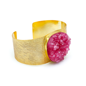 Dua Drusy Gold-Plated Natural Agate <b>Gemstone</b> Cuff <b>Bracelet</b> Trendy Fashion Jewelry for Women for Weddings - Product Image 2