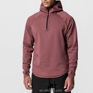 NOUVEAU Sweat à capuche 1/4 zip pour homme, coupe-vent, écologique, léger, avec col montant et passe-pouces, en polyester/coton - Product Image 2