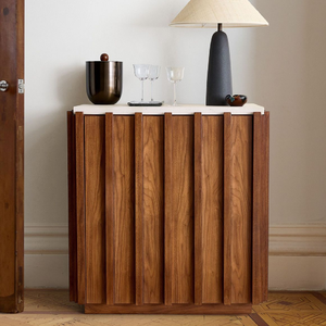 ตู้บาร์ไม้โค้งมนหรูหราพร้อมฐานทองเหลืองดีไซน์ทันสมัยทันสมัยพร้อมลายไม้สตาร์เบิร์ส - Product Image 4