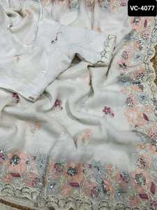 Sari de seda suave y crujiente de estilo moderno más hermoso con blusa bordada de trabajo para colecciones de Sari para festivales y fiestas - Product Image 4