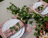 Serviettes en tissu de lin et coton rayées vertes, serviettes de mariage rayées vertes, nappes de table de mariage, serviettes de dîner en coton et lin