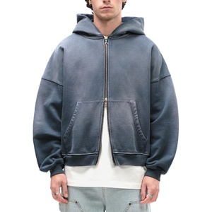 Personnalisé vierge 100% coton fermeture éclair sweats à capuche Double fermeture éclair lavé à l'acide 400gsm Boxy Fit respirant fermeture éclair sweats à capuche hommes épaules tombantes - Product Image 1