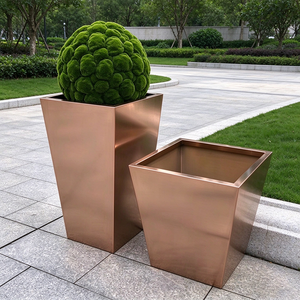 Jardinière rectangulaire sur mesure en acier inoxydable, pot de fleurs en métal pour patio moderne, jardin extérieur, décoration commerciale - Product Image 2