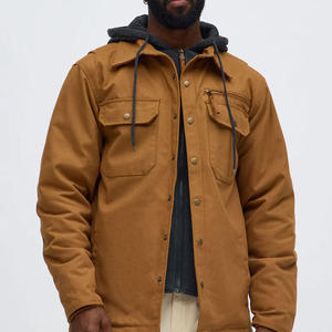 Veste de travail en toile à capuche pour homme, couleur unie, col rabattable, fermeture à boutons, coupe-vent, vêtements d'automne - Product Image 2