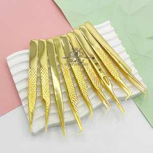 All Gold Finish Eyelash Extension Tweezer Set Customize Tweezers For Eyelash Extension lash tweezers fiber tip Eyelashes <b>Tools</b> - Product Image 5