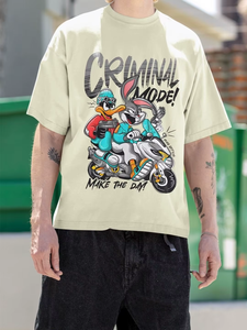 Camiseta de Dibujos Animados con Diseño de Modo Criminal para Hombre, Talla Grande, Manga Corta, Estilo Urbano, Cuello Redondo, Algodón Jersey, Diseño con Estampado Frontal - Product Image 3
