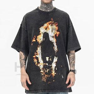 Camiseta gráfica de algodón de verano, camiseta personalizada con lavado ácido desgastado, camisetas de gran tamaño con estampado DTG para hombres - Product Image 3