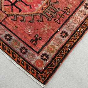 Turkish Rug, 3.8x12.1 ft <b>Runner</b> Rug, <b>Red</b> Brown Herki Wool Rug - Product Image 4