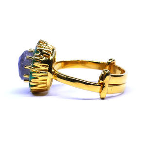 Bague classique pour femme en argent sterling 925 plaqué or avec perle turquoise - Product Image 3