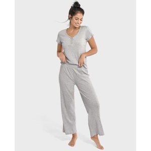 Camiseta de Pijama Henley Acanalada para Mujer PJ Place H/T MIST WINTRBERRY, Cintura Elástica con Cierre de Cordón, Personalizable, Transpirable, con Spandex - Product Image 3