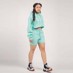 <b>Women</b> <b>Fleece</b> Crop <b>Top</b> and Shorts Loungewear Set - Cozy, Comfortable, and Perfect <b>for</b> Casual Outfits or Relaxing at Home - Product Image 3