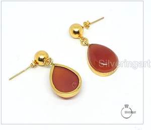 Boucles d'oreilles pendantes pour femmes, pierre précieuse naturelle en cornaline, boucles d'oreilles unisexes, Noël, mariage, bijoux faits à la main, boucles d'oreilles en argent sterling 925 - Product Image 1