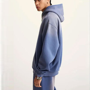 Conjunto de chándal de lana de algodón grueso fabricado en fábrica para hombre, Conjunto de sudadera y pantalón con cuello simulado y logotipo bordado para hombre - Product Image 3