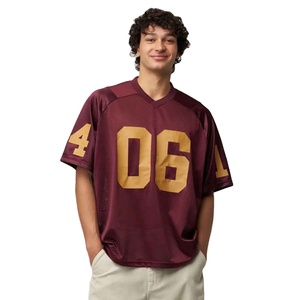 Maillot de football américain pour homme, couleur marron, col en V, manches courtes, numéro personnalisé 06, imprimé à l'écran, maille respirante, vêtements de sport - Product Image 1