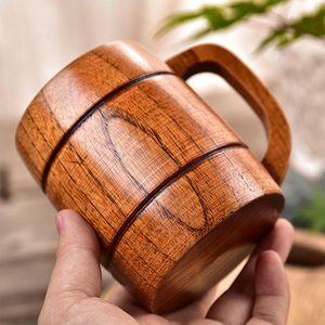 Tasse à bière en bois créative avec poignée, tasses à café et soucoupes avec poignée pour boire - Product Image 5