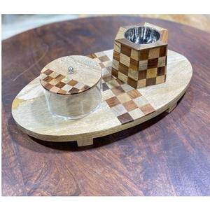 Plateau en bois écologique de style arabe fait à la main avec incrustations de résine, brûleur d'encens Mubakhar, cadeau de l'Aïd, ensemble Bakhoor, plateau de service pour la maison - Product Image 4