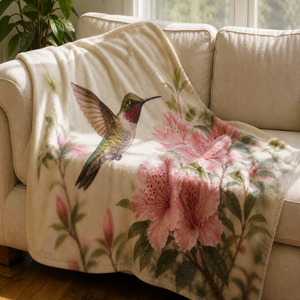 Custom Printed <b>Throw</b> Blanket Personalized Hummingbird Floral Gift Sublimation Flannel Fleece Polyester - Product Image 1