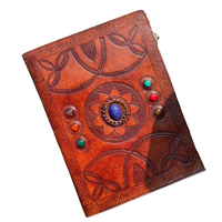 Carnet de notes en cuir fait main grand format à couverture rigide, sept pierres, pour croquis, grimoire, formules magiques, gaufré, non ligné, à feuilles mobiles, 200 pages