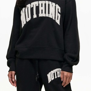 Trendy Oversized Varsity <b>Black</b> Sweatshirt with Unique Design and Ribbed Hem Perfect for Casual Wear and Street Style - Product Image 5