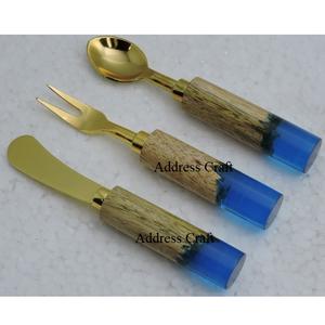 Juego de cubiertos chapados en cobre de acero inoxidable 18/8 de alta calidad, mango de resina de madera, regalos de Negocios Americanos ecológicos sostenibles - Product Image 5