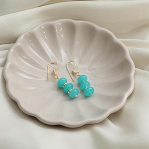 Pendientes colgantes de amazonita azul verdoso diseño chapado en oro hecho a mano con cuentas espaciadoras joyería elegante de piedras preciosas para mujer - Product Image 1