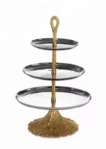 <b>Set</b> of Three Aluminum Plated <b>Cake</b> <b>Stand</b> With Standing Base Gold Finishing <b>Cake</b> Holder Metal <b>Stand</b> For <b>Cake</b> - Product Image 2