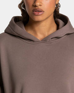 Sweat à capuche moka surdimensionné brodé de logo personnalisé avec passepoil deux pièces survêtements pour femmes survêtements d'entraînement de gymnastique respirants pour femmes - Product Image 4