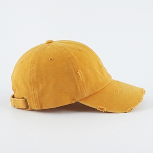 Casquette de baseball vintage en coton sergé délavé, 6 panneaux, réglable, unisexe, jaune uni, décontractée, printemps, bordure vieillie, broderie 3D - Product Image 4