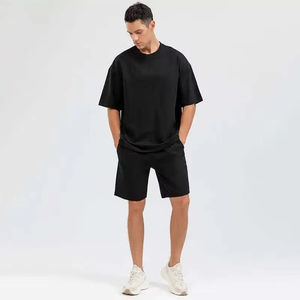 Chándal de algodón de 2 piezas personalizado unisex, Conjunto de camiseta de manga corta y pantalones cortos de verano para hombres y mujeres con cierre de cintura elástica - Product Image 1