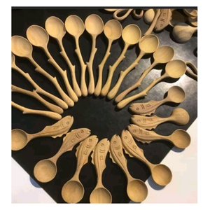 Cucharas de cocina de madera natural Utensilios de cocina con mango ovalado de madera de haya para mezclar y hornear alimentos - Product Image 4