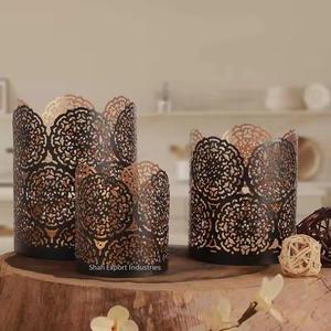 Awesome Design Black Round Votive <b>Candle</b> <b>Holder</b> With Floral Metal Cut Design for Events and Weddings Decorations - Product Image 4