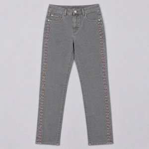 Jeans de Mezclilla Bordados de Pierna Recta Azul Claro para Mujer, Cintura Alta, Estilo Casual, Pantalones de Algodón Lavado, Venta al Por Mayor, OEM, ODM, Personalizados - Product Image 3