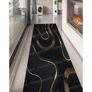 Tapis de bain décoratif moderne en velours de luxe, imprimé en 3D, abstrait noir et or - Product Image 5
