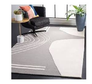 Tapis gris et blanc à vagues 4x6 Design abstrait moderne Poil moyen Poil coupé Laine Respectueux des animaux de compagnie Antidérapant Fin Tapis d'intérieur - Product Image 3