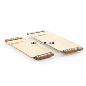 Plateau à chocolat en métal de luxe le plus vendu ensemble de trois plateaux de cuisine en forme de rectangle plaqué argent écologique - Product Image 3