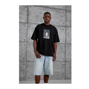 Camisetas de punto 100% algodón para hombre, estilo oversize, estampadas, streetwear, con logo personalizado, largas, tallas grandes, transpirables y de secado rápido. - Product Image 3