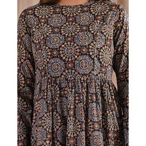 Vestido Anarkali de Algodón Negro Estampado a Mano, Ropa Étnica India Dibujada a Mano, Salwar Kameez Suave con Tela de Red - Product Image 2