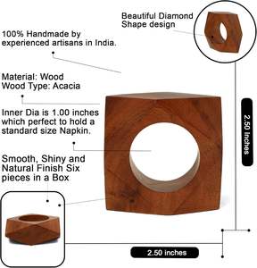 Elegant Vintage Set of 6 Wooden <b>Circle</b> Napkin <b>Rings</b> Eco-Friendly Stocked Design for Wedding & Dinner Table Decoration - Product Image 2