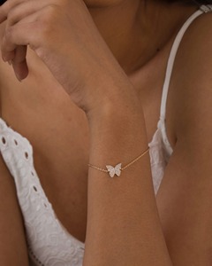 Pulsera con Dije de Mariposa y Diamantes Naturales de 0.33 Ct, Color G-H, Claridad VS-SI, Oro Sólido de 14K para Mujer, Idea de Regalo con Pieza Natural - Product Image 1