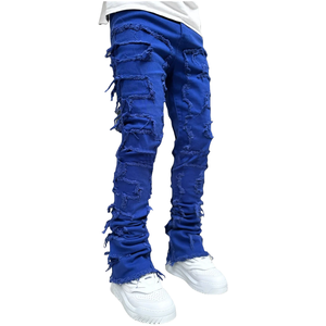 <b>Men</b> Regular <b>Fit</b> Stacked High Waist <b>Slim</b> <b>Fit</b> Patch Distressed Destroyed Straight Canvas High Street Hip Hop Trouser - Product Image 6