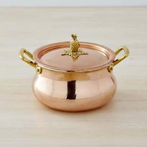 Copper serving <b>pot</b> with sturdy brass handles for easy carrying serving hot curries dals <b>biryani</b> rice dishes everyday use - Product Image 2