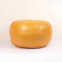 Pouf ottoman pliable en cuir véritable jaune antique marocain traditionnel fait main avec housse amovible, tabouret de salon