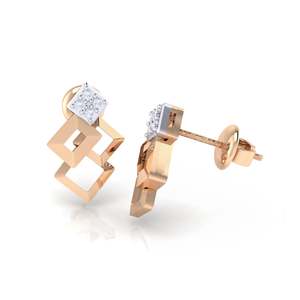 Boucles d'oreilles carrées en or certifié avec diamants véritables 0,07 ct de poids total des pierres, 8 pierres, pureté de l'or 14Kt/18Kt - Product Image 4