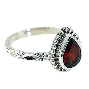 925 Sterling <b>Silver</b> Handmade <b>Ring</b> with <b>Garnet</b> Pear Cut Boho January Birthstone Jewelry Perfect Gift for Her Birthday Anniversary - Product Image 1