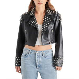 Giacca in Ecopelle Borchiata Steve Madden Tabby, Autunnale, Taglia XS, Logo Personalizzato, Applicazioni in Pelle Scamosciata Metallizzata, Colore Nero - Product Image 1