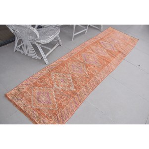 2.5x9.2 ft <b>Runner</b> Turkish Vintage <b>Rug</b>, Orange Ombr Wool <b>Rug</b> - Product Image 2