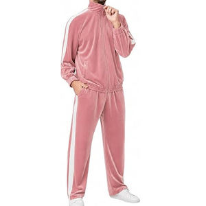 Men's 2-Piece Waterproof Breathable 100% Cotton <b>Velour</b> Full-Zip <b>Tracksuits</b> with Velvet Jacket and Pant Sports Suit - Product Image 5