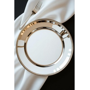 Assiette de présentation en cuivre métallisé, luxe, pour la restauration, table ronde, bordure perlée, sous-assiette décorative, assiette de présentation en métal - Product Image 5