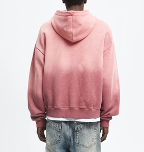 Logo personnalisé hommes surdimensionné à capuche lavage à l'acide soleil fondu fermeture éclair Streetwear sweats à capuche lourd 100% coton goutte épaule sweat - Product Image 3