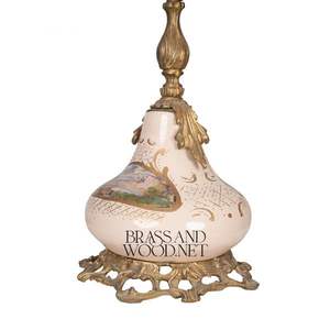 Antique Brass Decorative <b>Table</b> <b>Lamp</b> with Porcelain Base, Classic Fabric <b>Shade</b>, and Artistic Hand Painted Design - Product Image 4